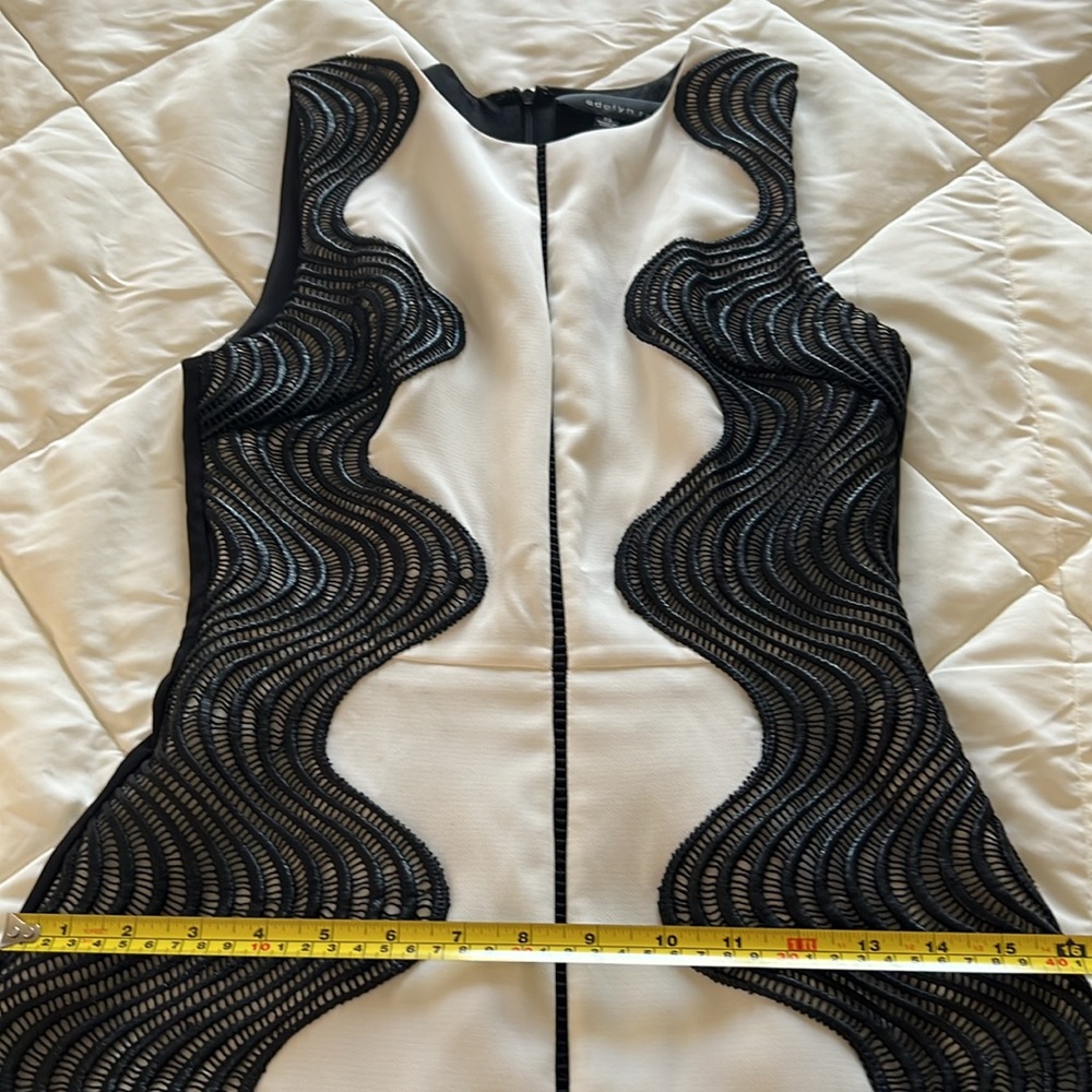 Vintage Color block Black And White 2 Tone Contrast Embroidery Accent Dress XS - Picture 12 of 15